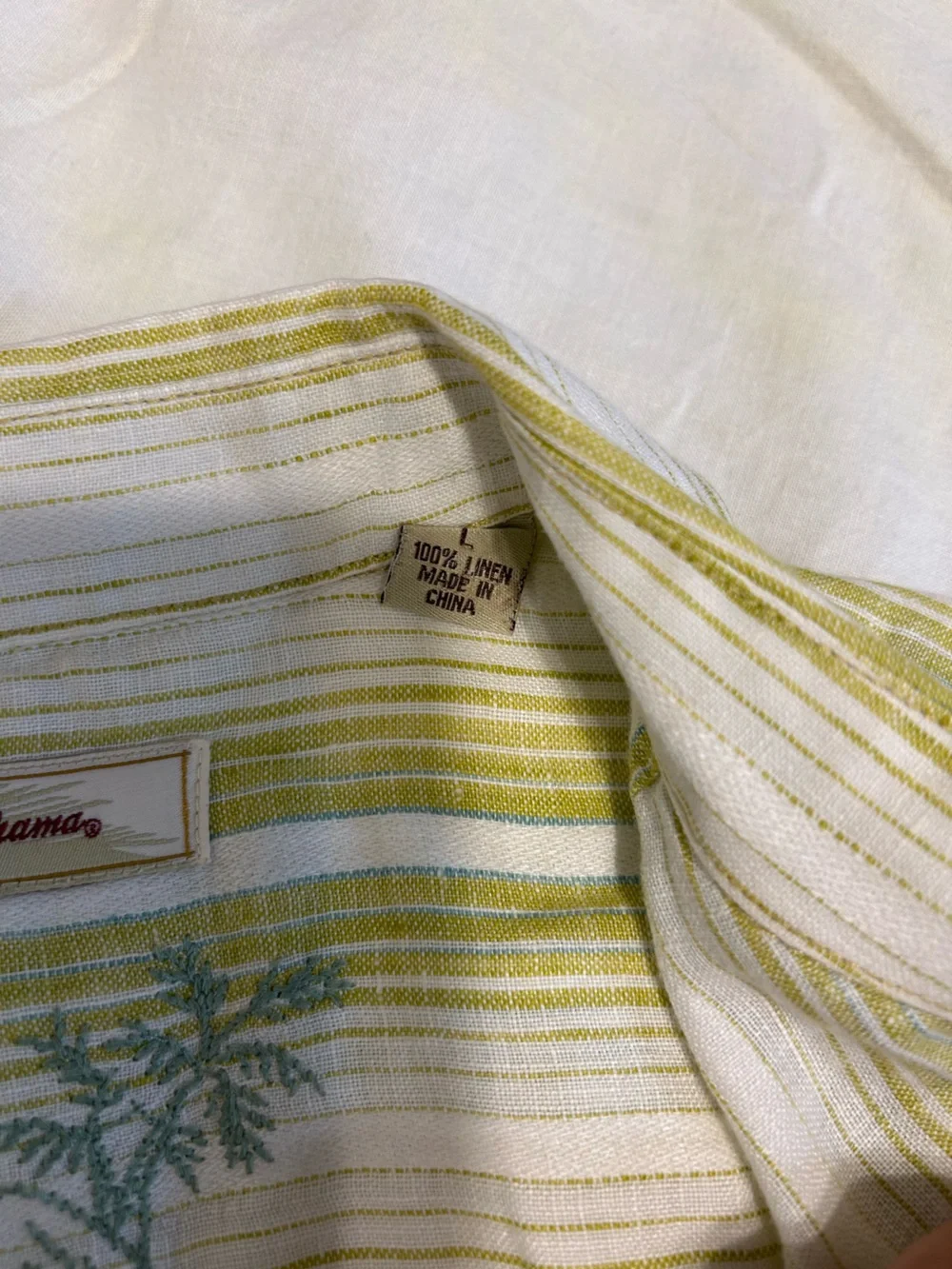 Tommy Bahama Light Green and White Striped Linen-Blend Button Down